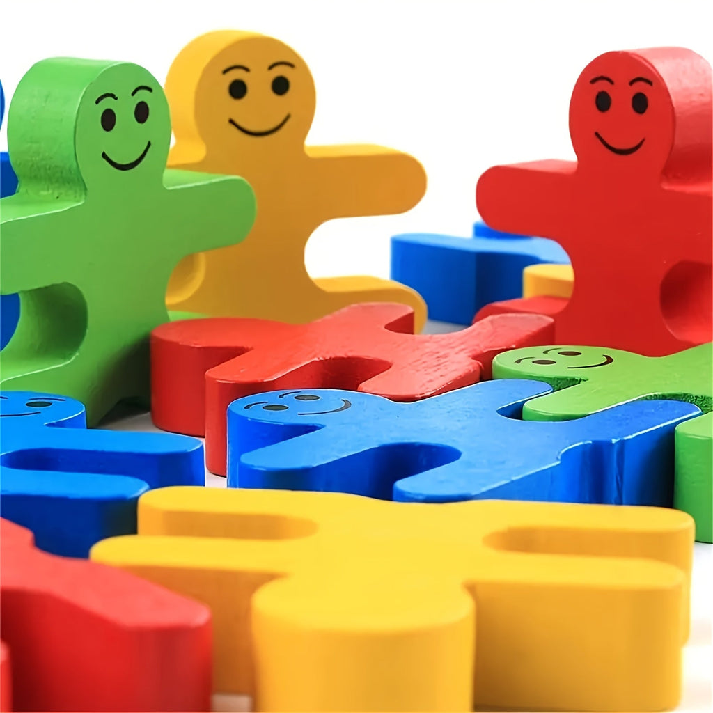 Wooden Stacking Balance Blocks for Kids, Colorful STEM Educational Toy for Toddlers, Color Recognition Cognitive Learning Math Game, Interlocking Matching Blocks for Boys & Girls Ages 3+