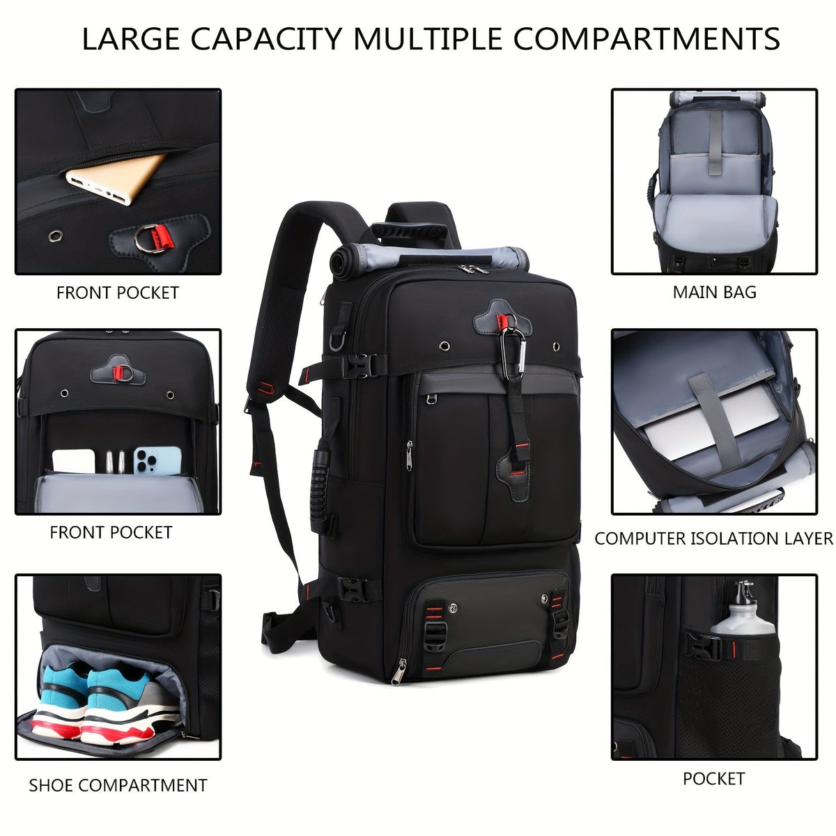 Large Travel Backpack with Shoe Compartment & 17.3" Laptop Sleeve - Airline Approved Carry-On, Convertible Single or Double Strap, Business Gym Weekender Bag for Men & Women - 6 Colors