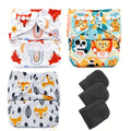 6-Piece Reusable Cloth Diaper Set with Cute Cartoon Animal Designs, Eco-Friendly Washable Baby Cloth Diapers with Inserts, Includes 3 Diapers & 3 Inserts, Adjustable for Babies & Toddlers
