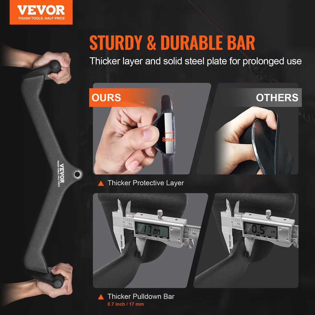 Lat Pulldown Bar Cable Machine Attachment Set 5-Piece Solid Steel V-Bar T-Bar Handle for Home Gym & Commercial Use, 550kg Capacity, Non-Slip Grip, Universal Carabiner Fit – Build Back, Biceps & Triceps