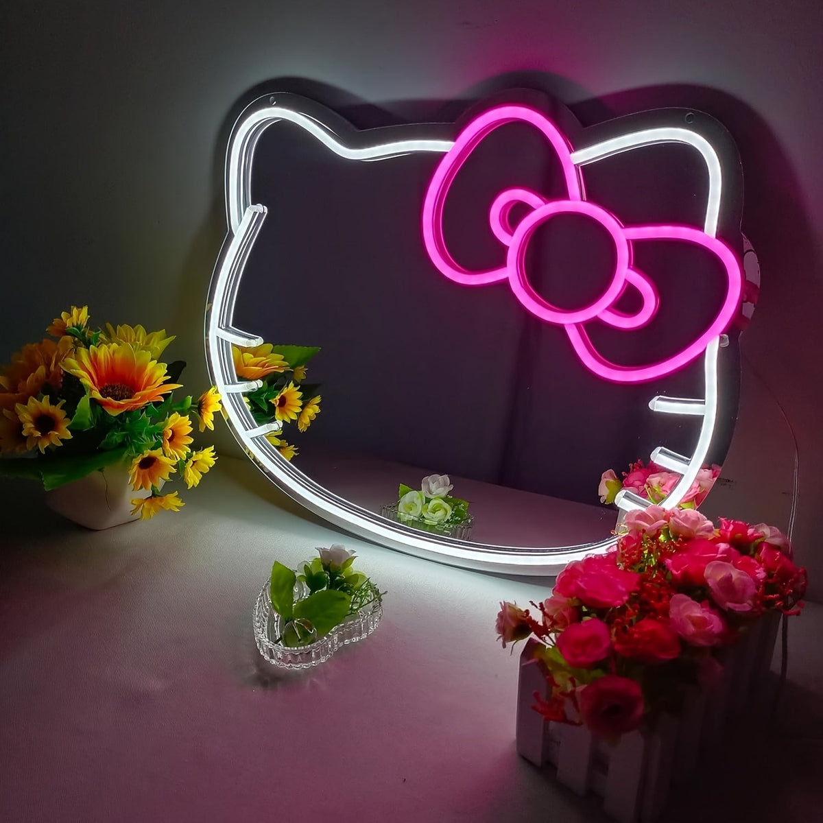 Hello Kitty LED Neon Sign Multi-Color USB Powered Push Button Control Wall Hanging Decorative Night Light for Bedroom Kids Room Gaming Room Party Decor
