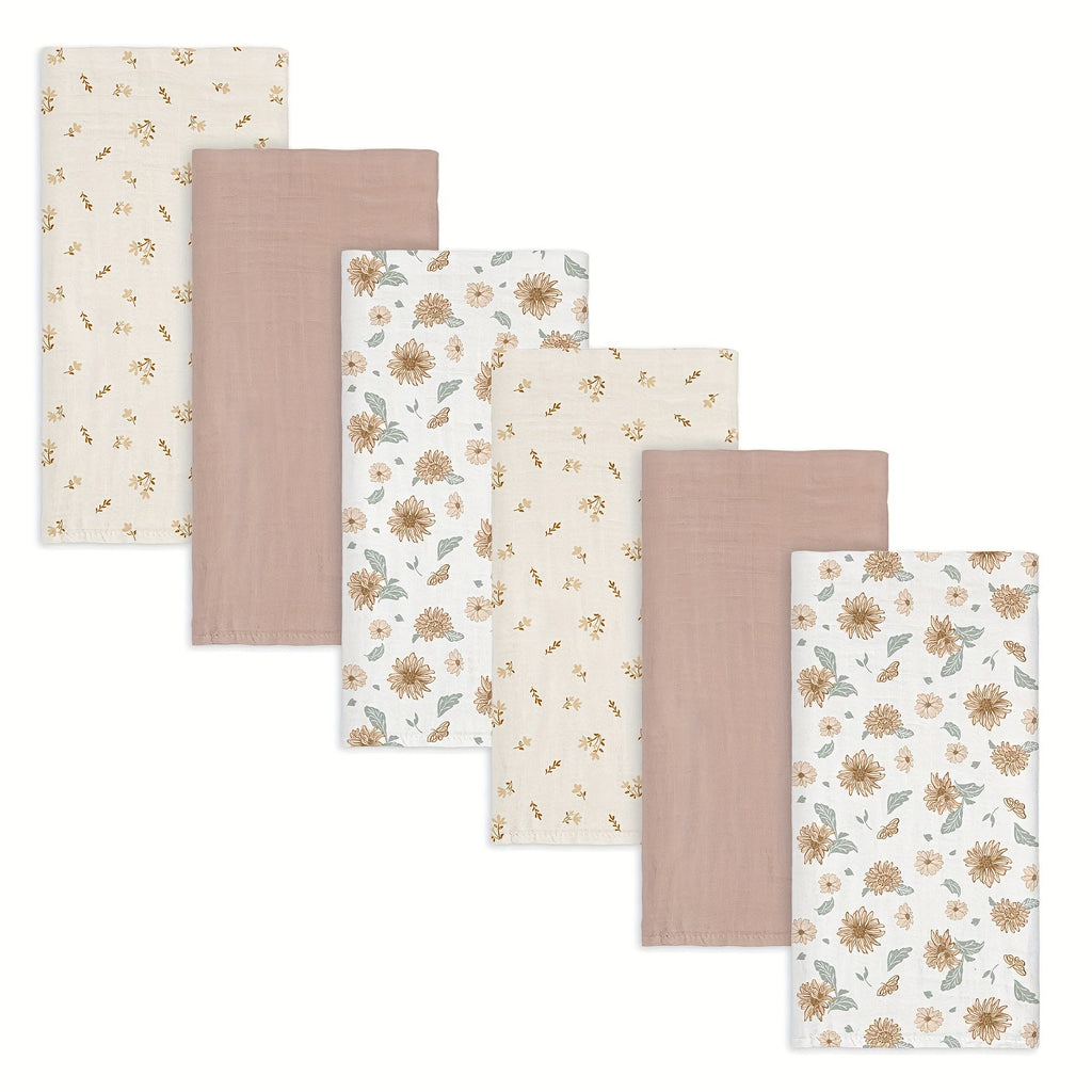 6-Piece Baby Muslin Blanket Set, Super Soft Receiving Blankets for Newborn Boys & Girls, 5 Designs Including Little Daisy Green Apple Cute Rabbit Cute Bear & White, Christmas Baby Gift Set