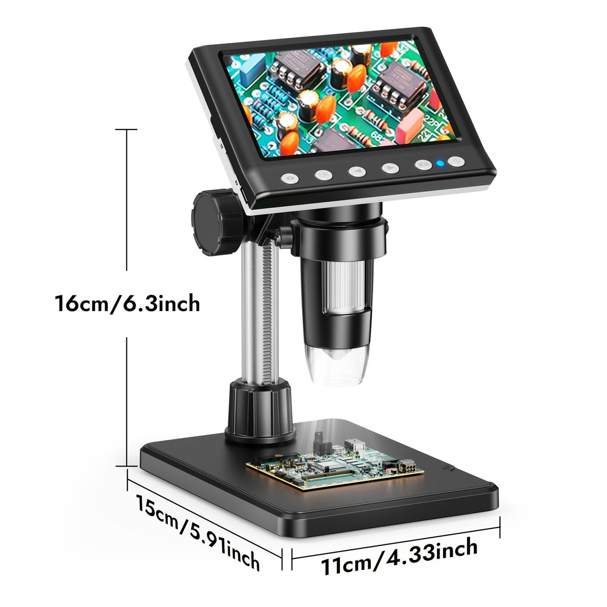 1000X Digital Microscope with 4.3" Screen - 8 Adjustable LED Lights, for PCB Repair, Soldering, Coin Inspection & PC View - DM7 Model