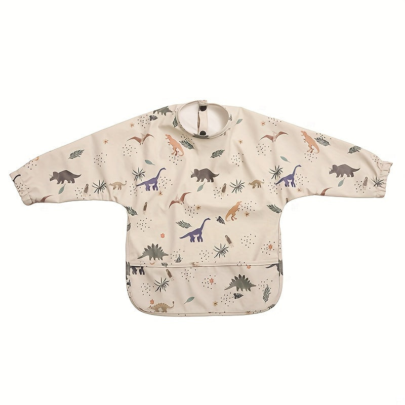 Baby Long-Sleeve Feeding Bib Smock for Boys & Girls, Waterproof Art Smock with Cute Prints for Infants & Toddlers Ages 6-36 Months, Reusable Mealtime & Painting Coverall