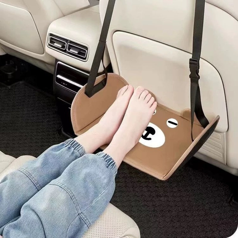 Cartoon Bear-Shaped Car Seat Footrest, Adjustable Portable Rear Seat Footpad for Kids, Fits Most Vehicles, Enhances Child Comfort & Car Interior Style, Coffee Brown, 46cm × 24.5cm