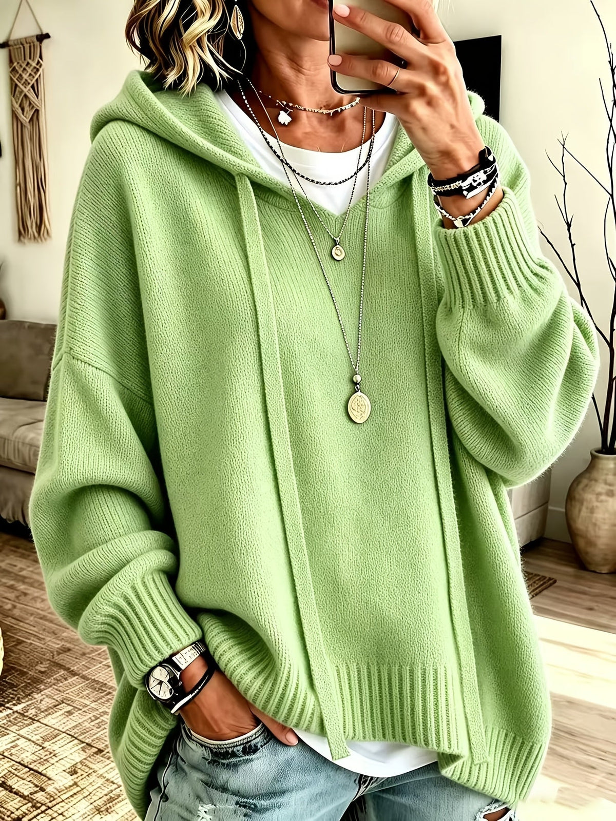 Women's Korean Style Loose Fit Hoodie - Drop Shoulder Lantern Sleeve, Solid Color, Casual Versatile Sweatshirt, Autumn & Winter - S to XXL