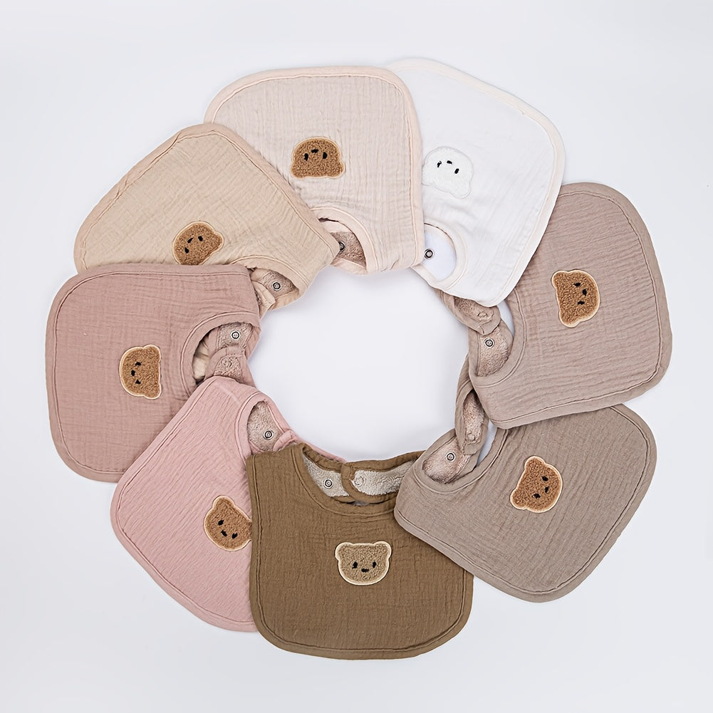 Muslin Baby Bibs Set of 3, Soft Gauze Bear Bandana Drool Bib with Absorbent Pocket for Newborns & Infants, Feeding Burp Cloth for Boys & Girls, Baby Shower Gift