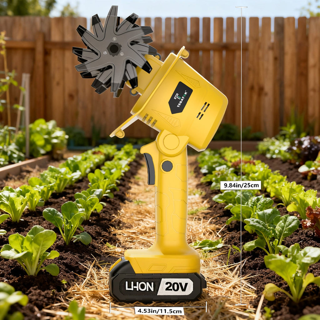 Cordless Electric Tiller Cultivator 20V, 9-Inch Tilling Width 4-Inch Depth, Lightweight Handheld Rototiller for Raised Bed Garden, Plowing Sowing Soil Loosening, 1 or 2 Battery Options