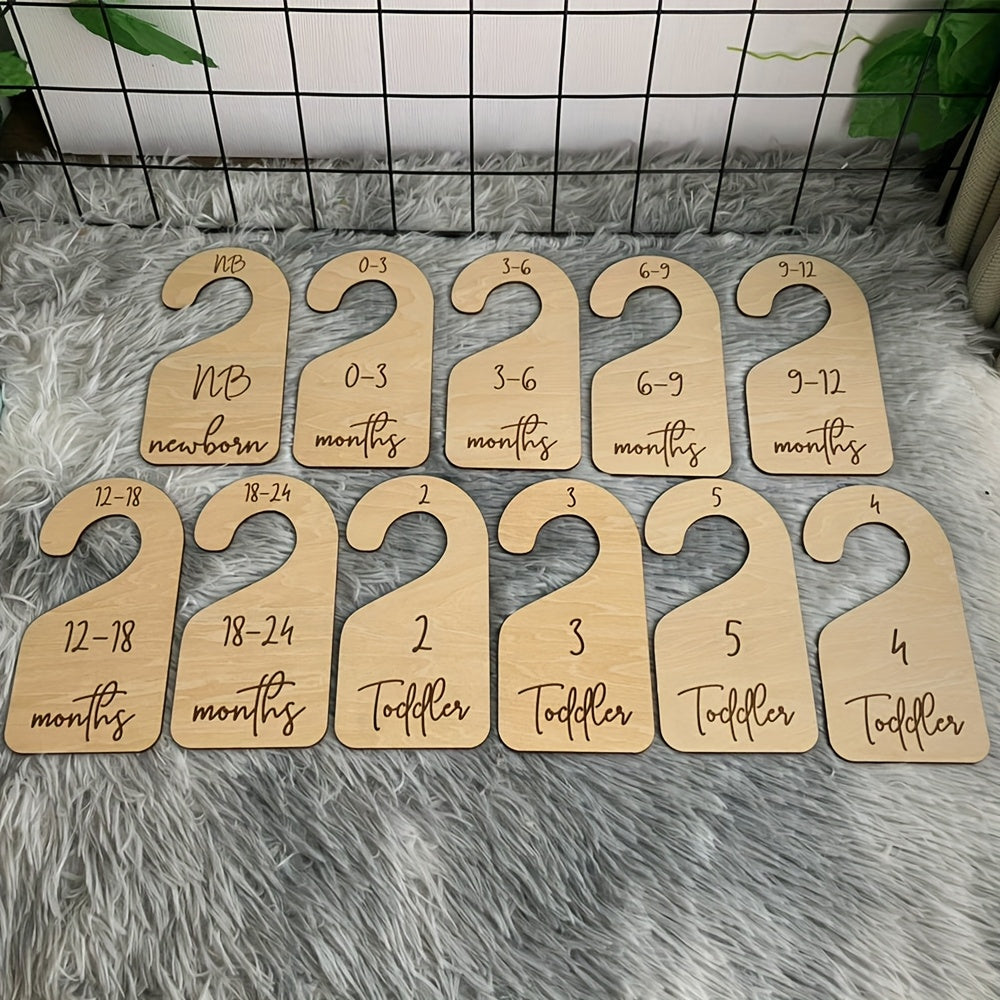 11-Piece Wooden Children's Clothes Hanger Set, Natural Wood Kids Clothing Hangers for Nursery Closet & Wardrobe Organization, Baby & Toddler Wardrobe Hangers