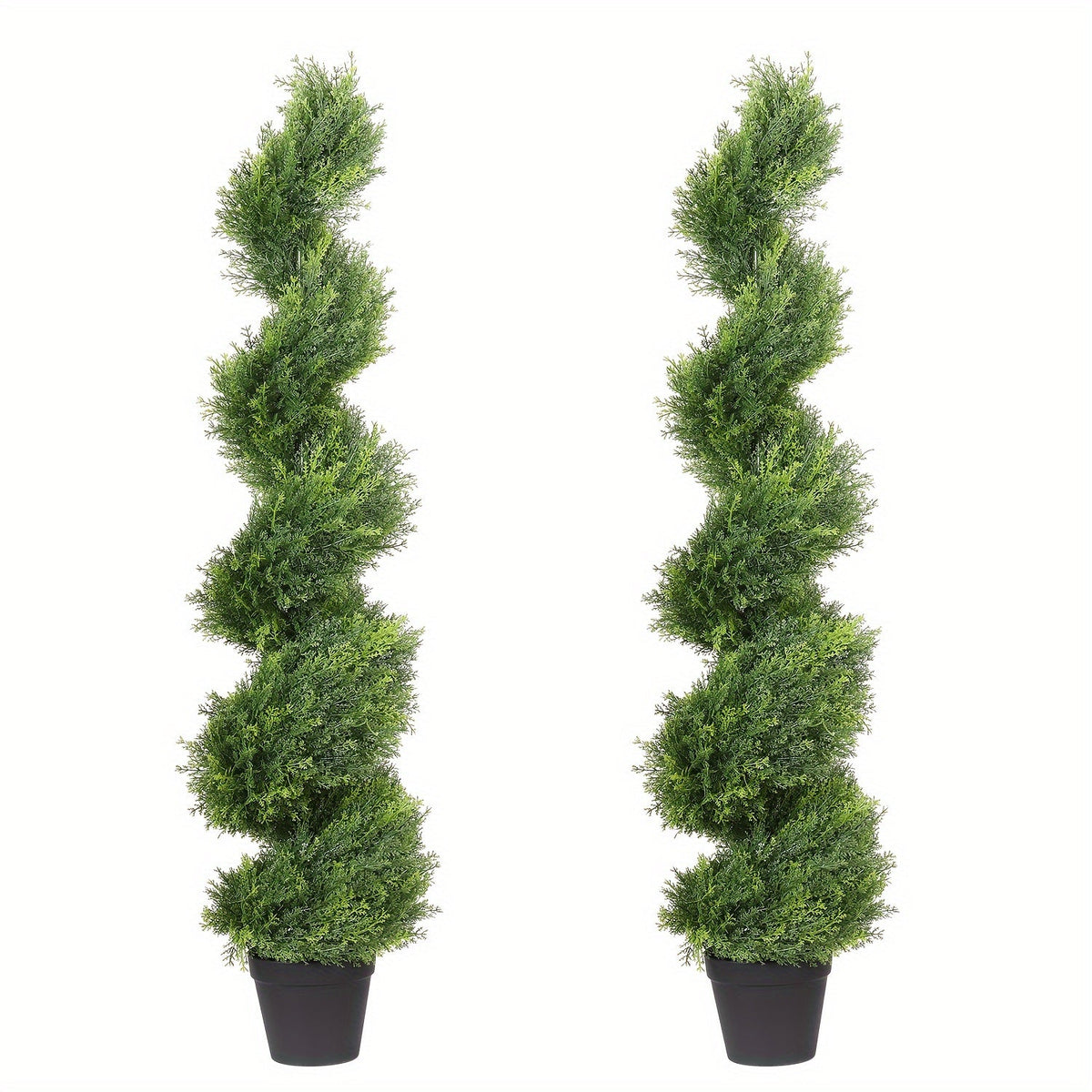 Artificial Spiral Topiary Trees 2pcs 3FT or 4FT, Faux Boxwood Cedar Outdoor Fake Plants All-Year Green for Porch Entryway Patio Garden Indoor Decor, Light Green Dark Green Milan Leaf