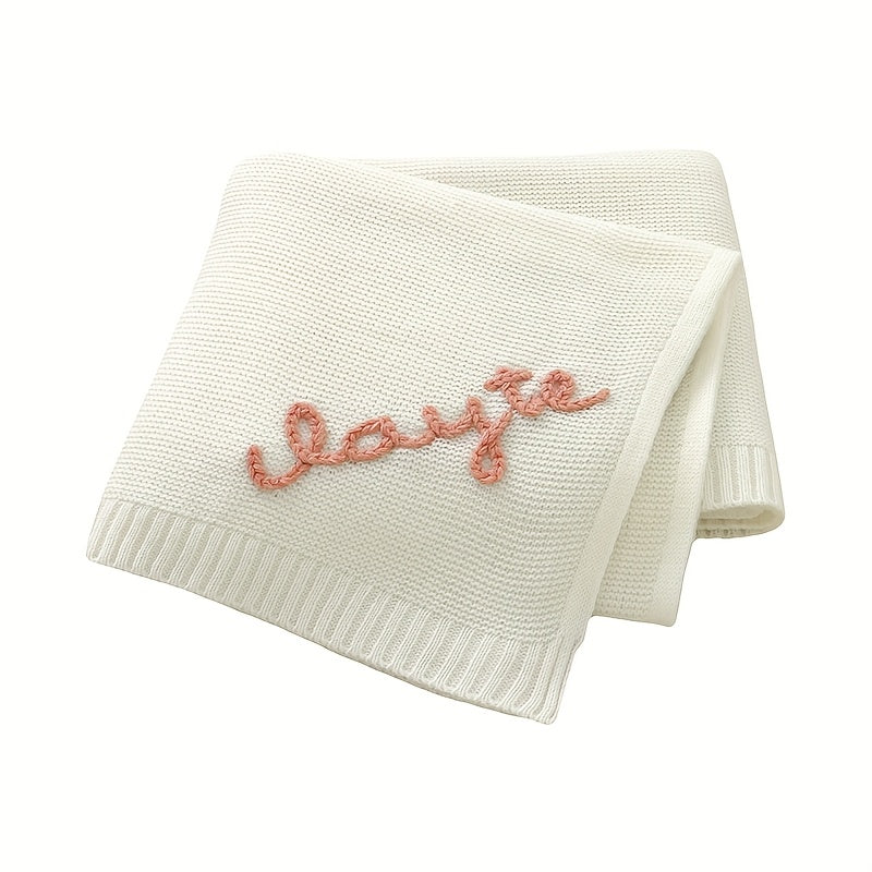 Personalized Hand-Embroidered Baby Name Knitted Blanket, Custom Name & Birthday Keepsake Blanket, 17 Color Options, Unique Baby Shower Birthday & Newborn Gift