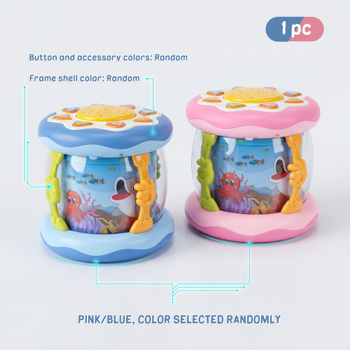 Ocean Animal Electric Music Toy for Kids, Interactive Baby & Toddler Toy with Multiple Music Modes Built-In Melodies & Ambient Light, Fun Sensory Musical Toy, Blue, Cartoon Powder & Mixed Colors