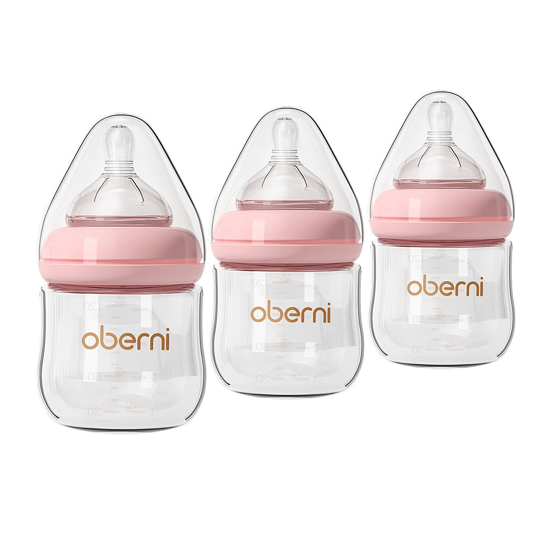 Oberni Anti-Colic BPA-Free Glass Baby Bottles, 4oz 120ml Slow Flow Nipple that Mimics Breastfeeding for Easy Breast-to-Bottle Switch, for Infants 0+ Months, Pink & Blue, 2-Pack & 3-Pack