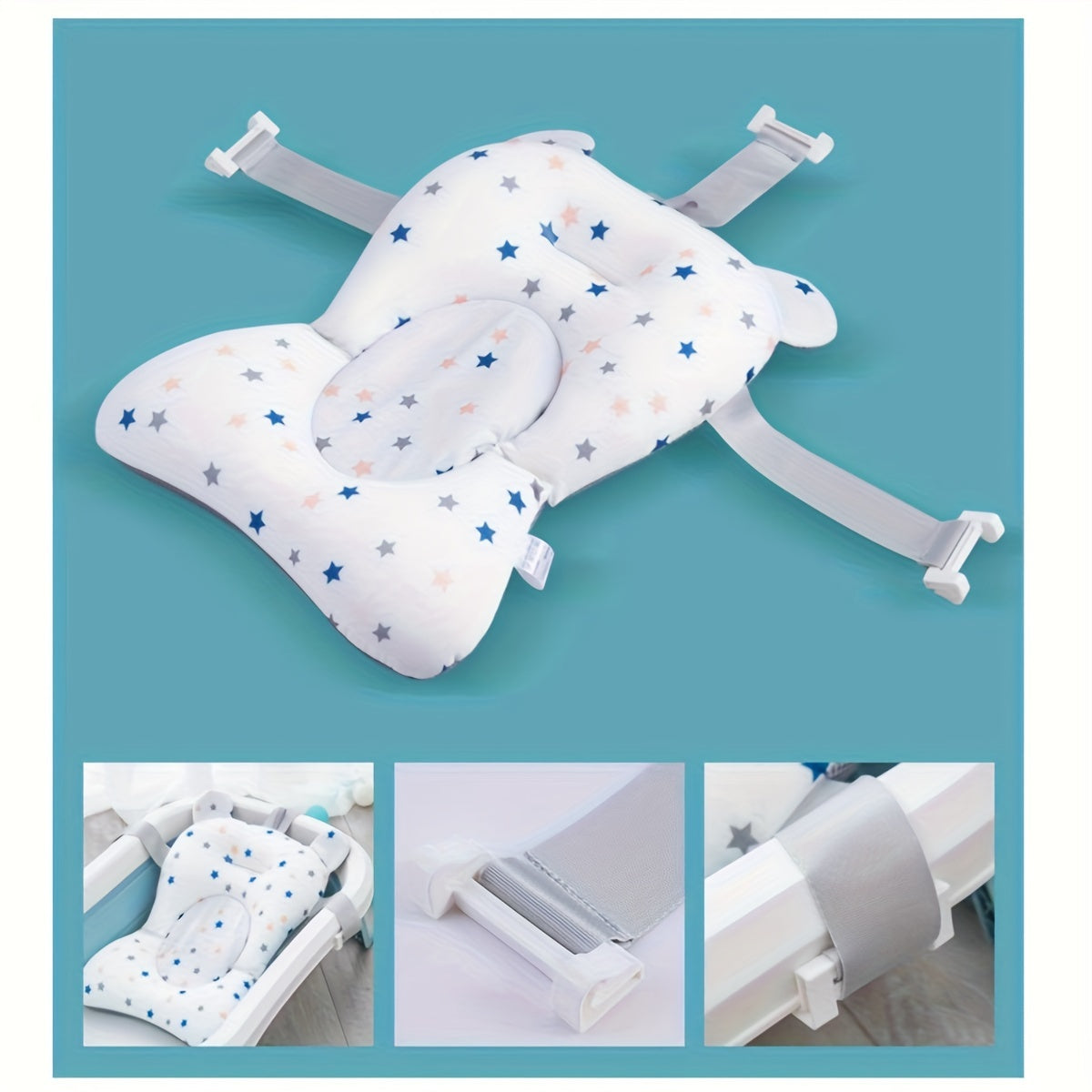 Baby Bath Seat Support Net & Cushion, 18x13 Inch Soft Anti-Slip Bath Mat Pillow for Newborn to Toddler Tub, Star Dinosaur Crown Pink & Blue Styles