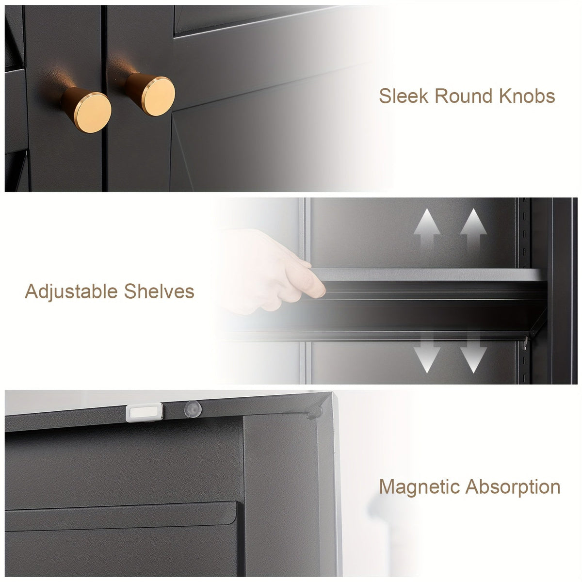 Tall Metal Kitchen Pantry Cabinet 47 71 Inch Freestanding Storage Cabinet 4 Adjustable Shelves 180LB per Shelf Magnetic Doors Gold Handles for Kitchen Living Room Bedroom Office Black White