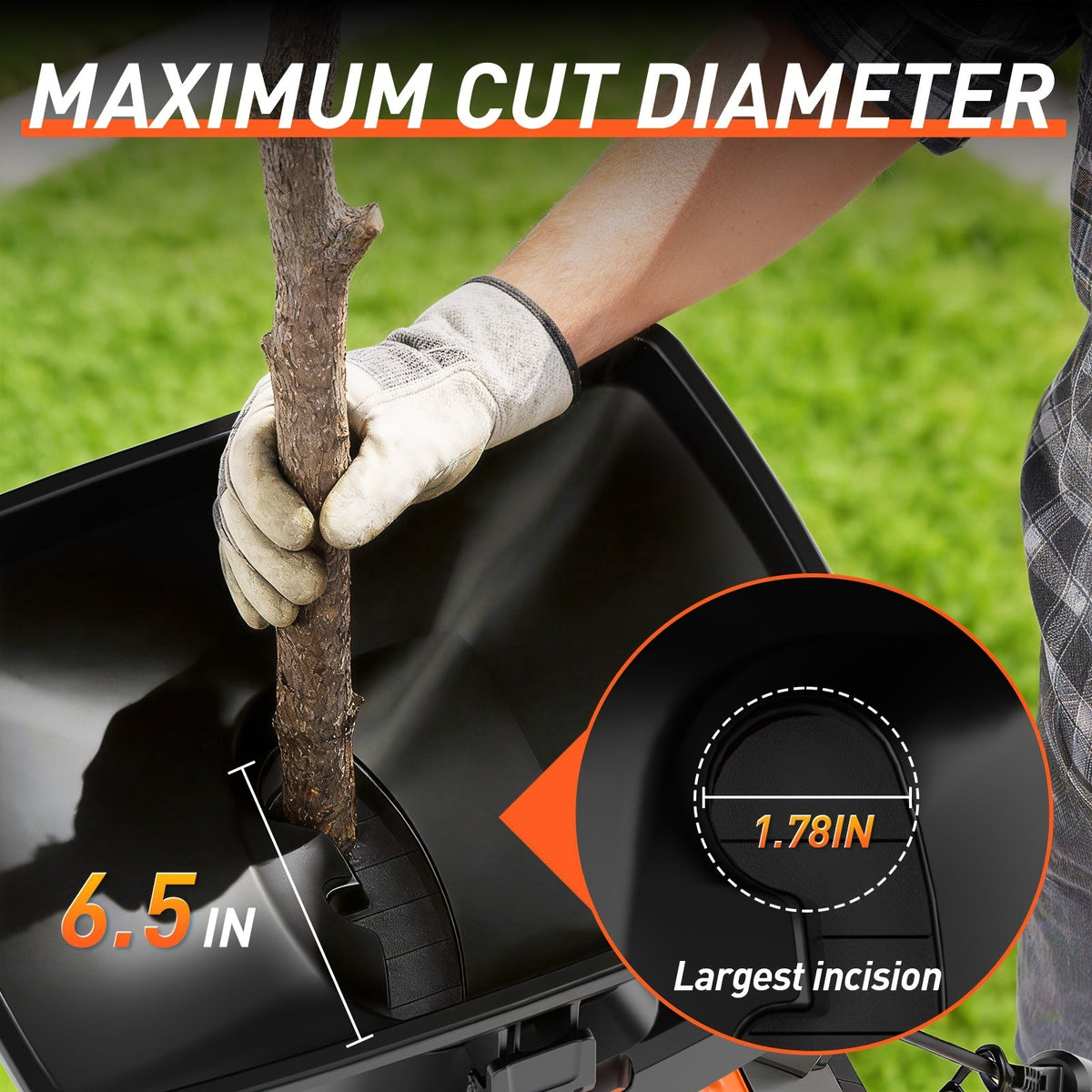 Maxlander 15-Amp Heavy-Duty Electric Wood Chipper & Leaf Shredder 1.75-Inch Cutting Capacity 11.89-Gal Collection Bag Yard Waste Mulcher for Branches Twigs & Leaves – Orange