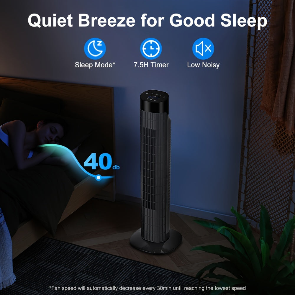 31" Quiet Tower Fan with Remote Control & 80° Oscillation - 3 Speeds, 7.5H Timer, Bladeless Standing Fan for Bedroom Living Room Office, Energy Efficient, Slim Design - 4 Colors