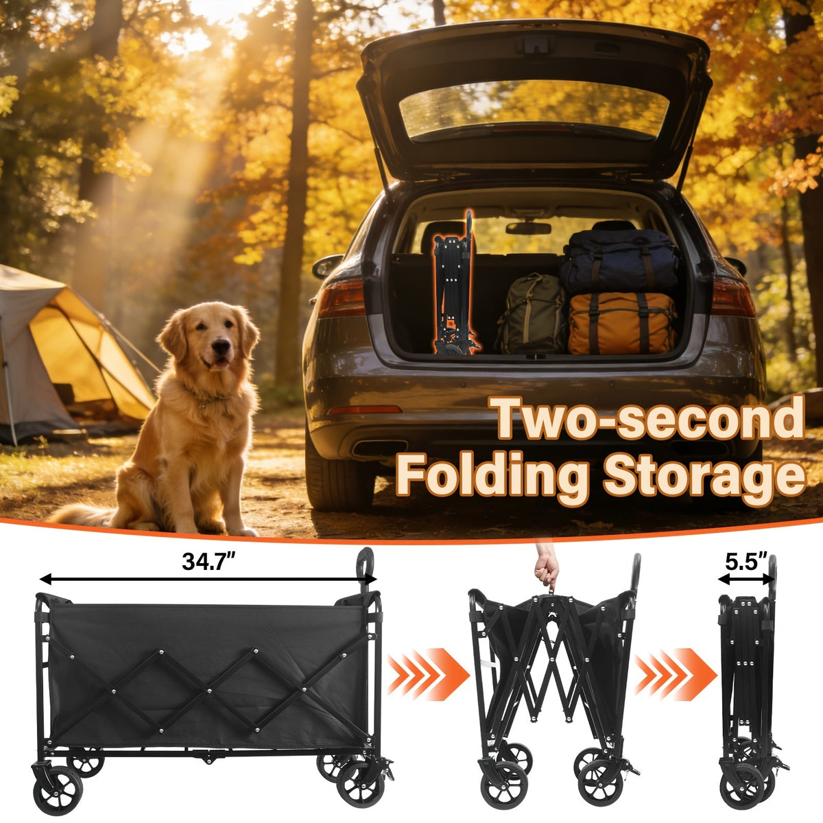 Collapsible Wagon Cart 360 520 580 600LBS Heavy Duty Foldable Utility Wagon with Wheels for Grocery Camping Garden Sports Shopping Beach