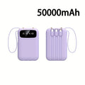 50000mAh Portable Power Bank with 4 Cables & LED Display - Fast Charging Battery Pack for iPhone Android, Lanyard Included, Emergency Backup Charger for Travel Outdoor Camping - 2 Colors