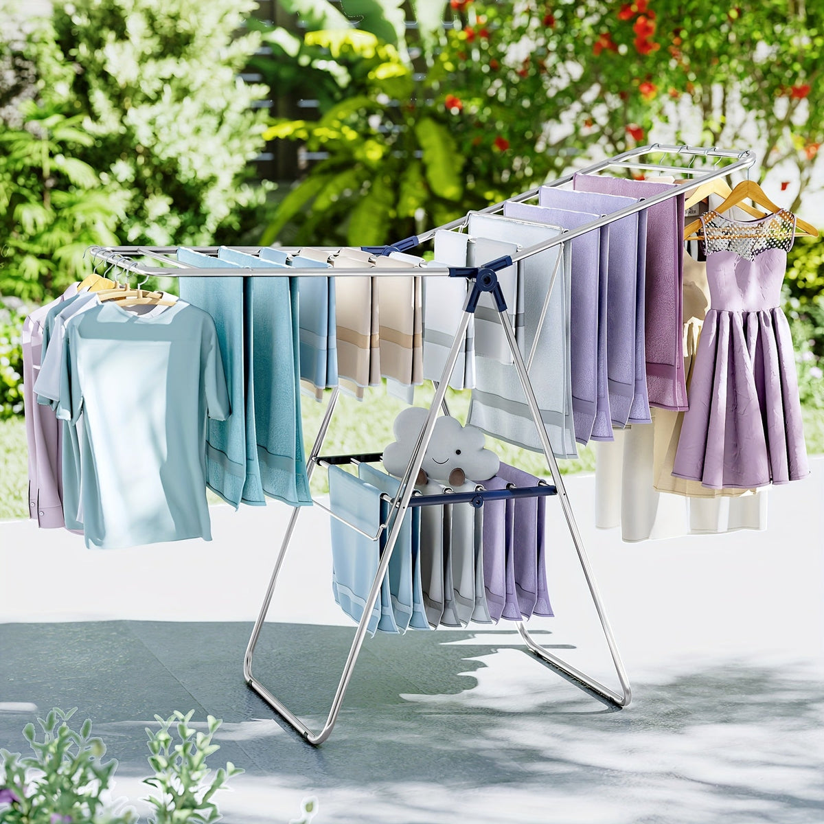 Foldable Laundry Drying Rack Two-Tier with Adjustable Wings – Clothes & Towel Drying Stand for Indoor Outdoor Home Use Space-Saving Collapsible Design
