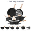 12-Piece Non-Stick Granite Cookware Set – Frying Pans Casserole Saucepan with Lids & Pan Protectors Heavy-Duty for All Stovetops Including Induction