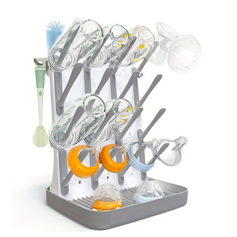 Vertical Baby Bottle Drying Rack with 18 Hooks, Space-Saving Countertop Standing Dryer for Bottles Brushes Pacifiers & Pump Parts, 2 Colors Including Advanced Gray & Mysterious Black