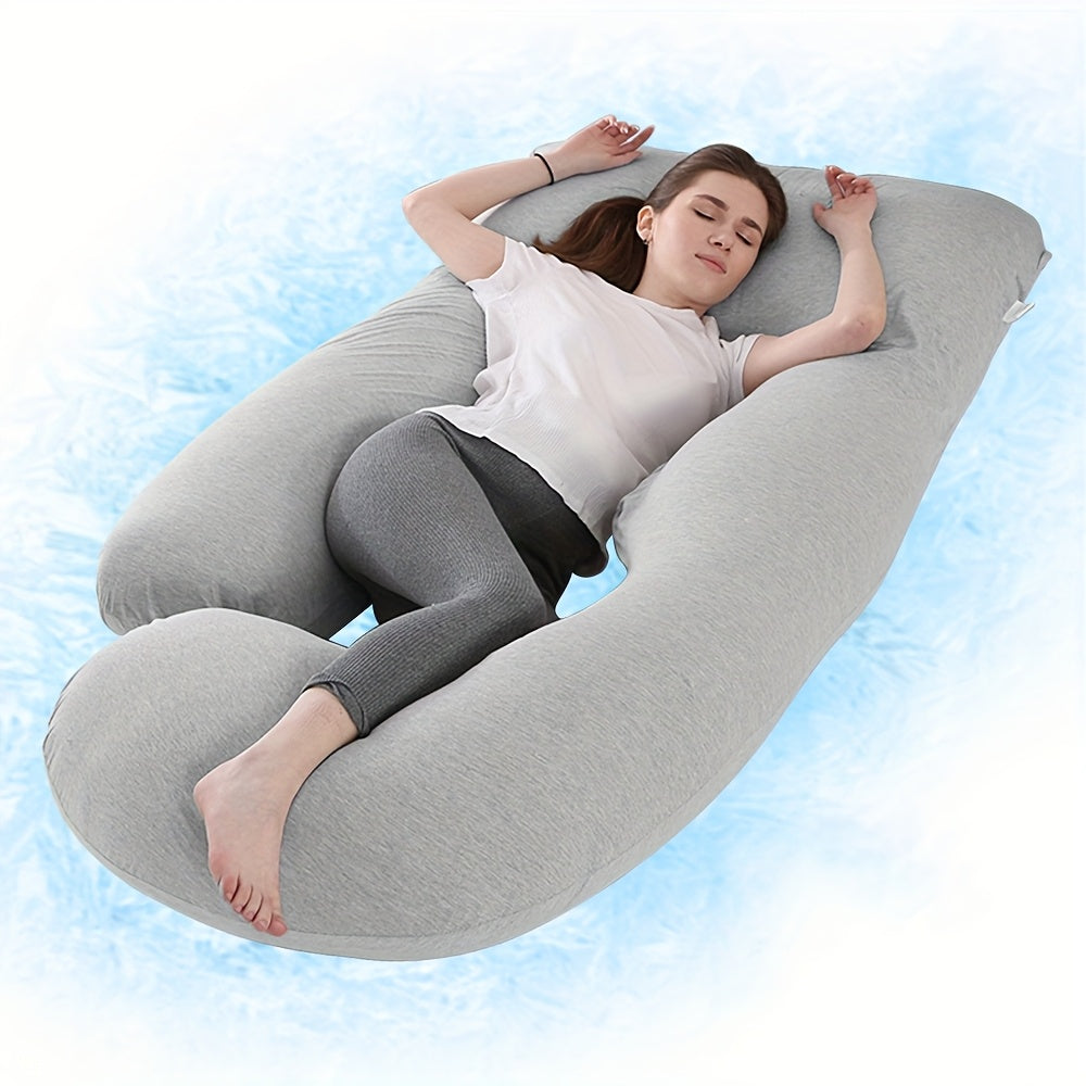 J & U-Shaped Pregnancy Pillow, Full Body Maternity Pillow with Velvet & Flannel Cover, Back, Legs & Belly Support for Pregnant Women, 43", 47" & 55", Multiple Colors