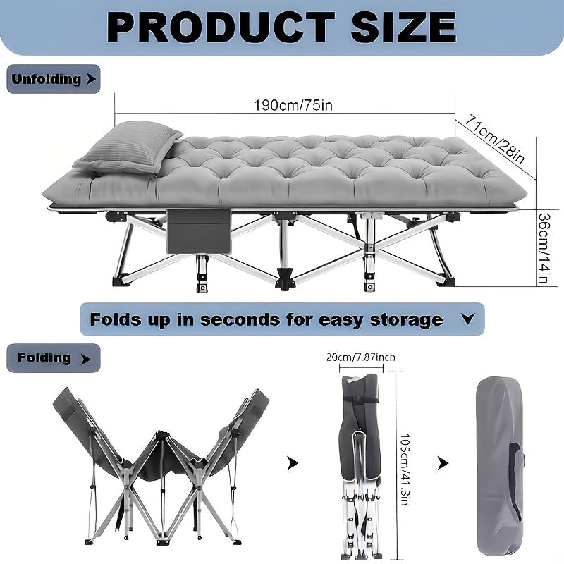Portable Folding Bed & Camping Cot - 500, 600 & 700 lbs Capacity - Adult Guest Bed - Outdoor, Camping, Yard & Lunch Break - Black & Grey - With or Without Mattress