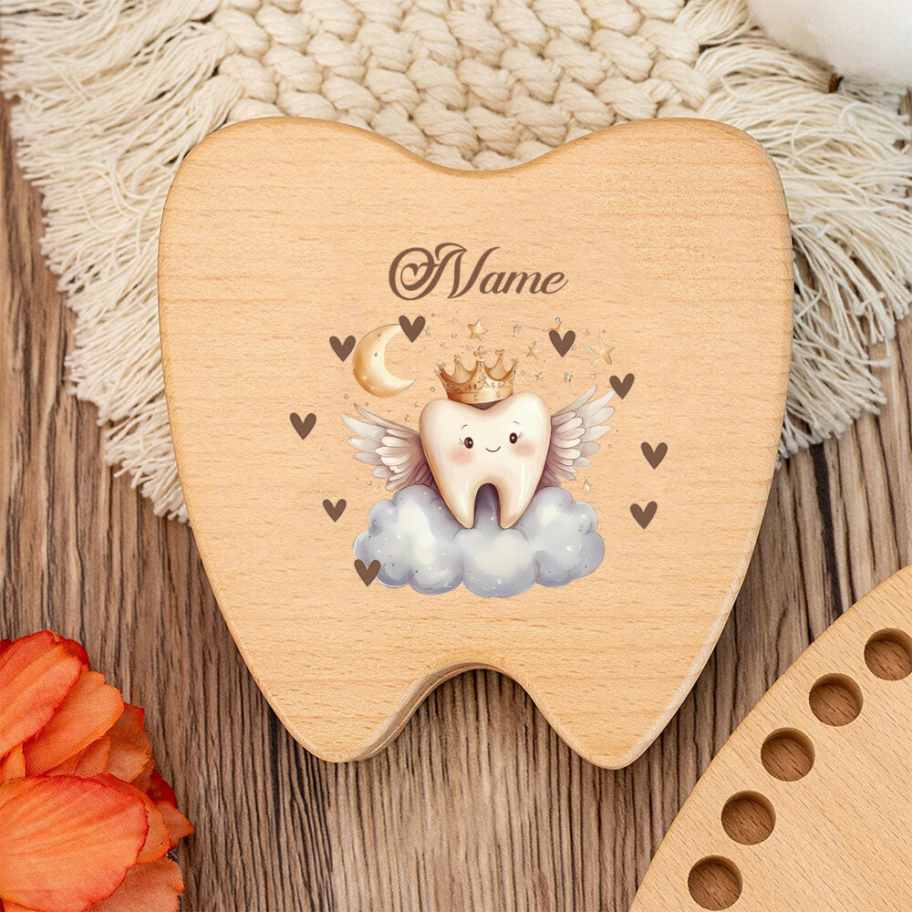 Personalized Baby Tooth Keepsake Storage Box, Custom Name & Color-Printed Design for Incisors Canines & Wisdom Teeth, Tooth Elf & Tooth Angel Designs, Baby Milestone Memory Gift