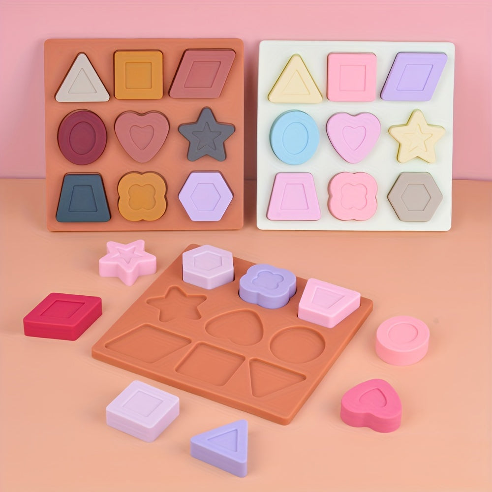Educational Geometric Shape Matching Blocks Game, Food-Grade Silicone Tabletop Competitive Thinking Skills Toy for Kids, Dark Color & Light Color, Halloween Christmas Birthday Gift