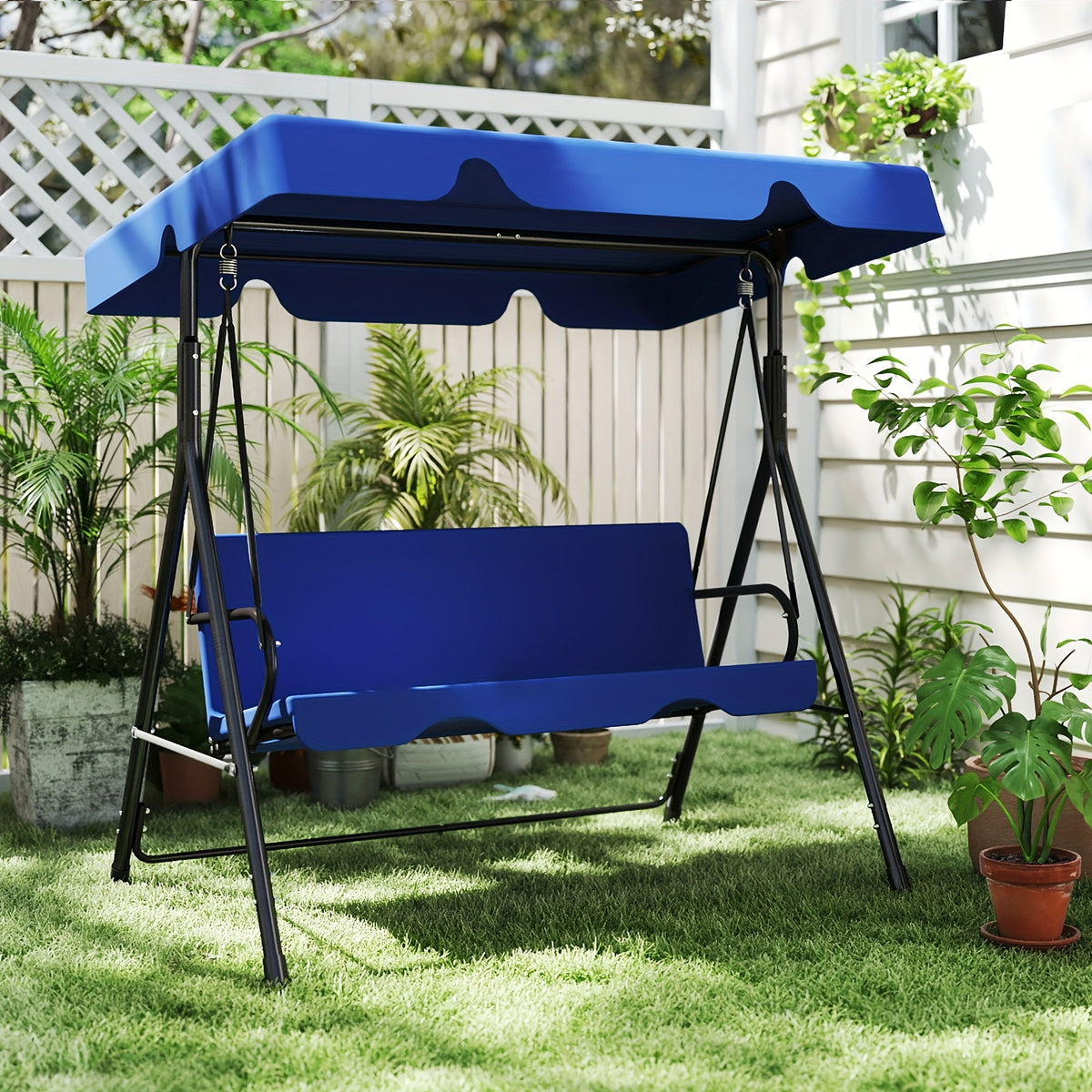 Outdoor Porch Swing Glider with Canopy & Adjustable Bracket, Heavy Duty Frame Patio Swing for Adults, Backyard Lawn Garden Furniture, Black Beige Coffee Brown Red Green Blue