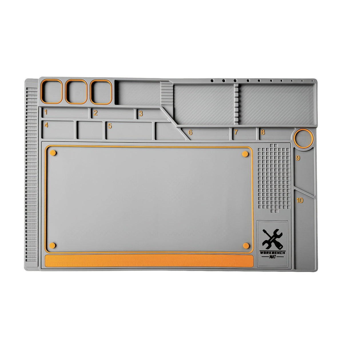Modular Hobby Workbench Mat with Parts Sorting Trays - Non-Slip Desk Pad for RC Cars, FPV Drones & Electronics - Large, Grey-Orange, Black-Orange, Grey-Grey & Black-Blue