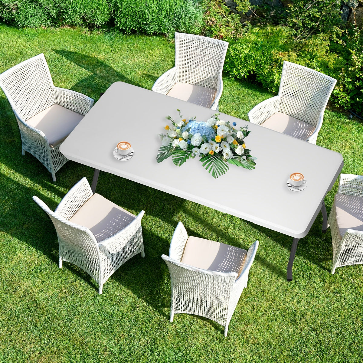 Plastic Folding Table - 4ft or 6ft Portable Indoor & Outdoor Dining & Picnic Table, Carrying Handle & Locking Legs - White & Black