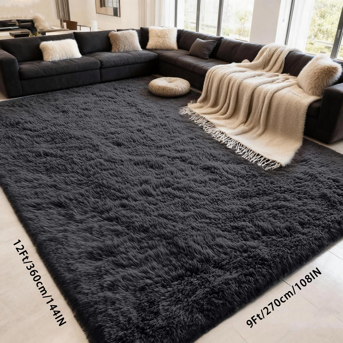 Shaggy Area Rug 9x12 & 10x14 Ultra Soft Fluffy Non-Slip Large Plush Carpet, Machine Washable Tie-Dye & Solid Rug for Living Room Bedroom Home Decor, Black White Gray Pink Rainbow Purple Tie-Dye