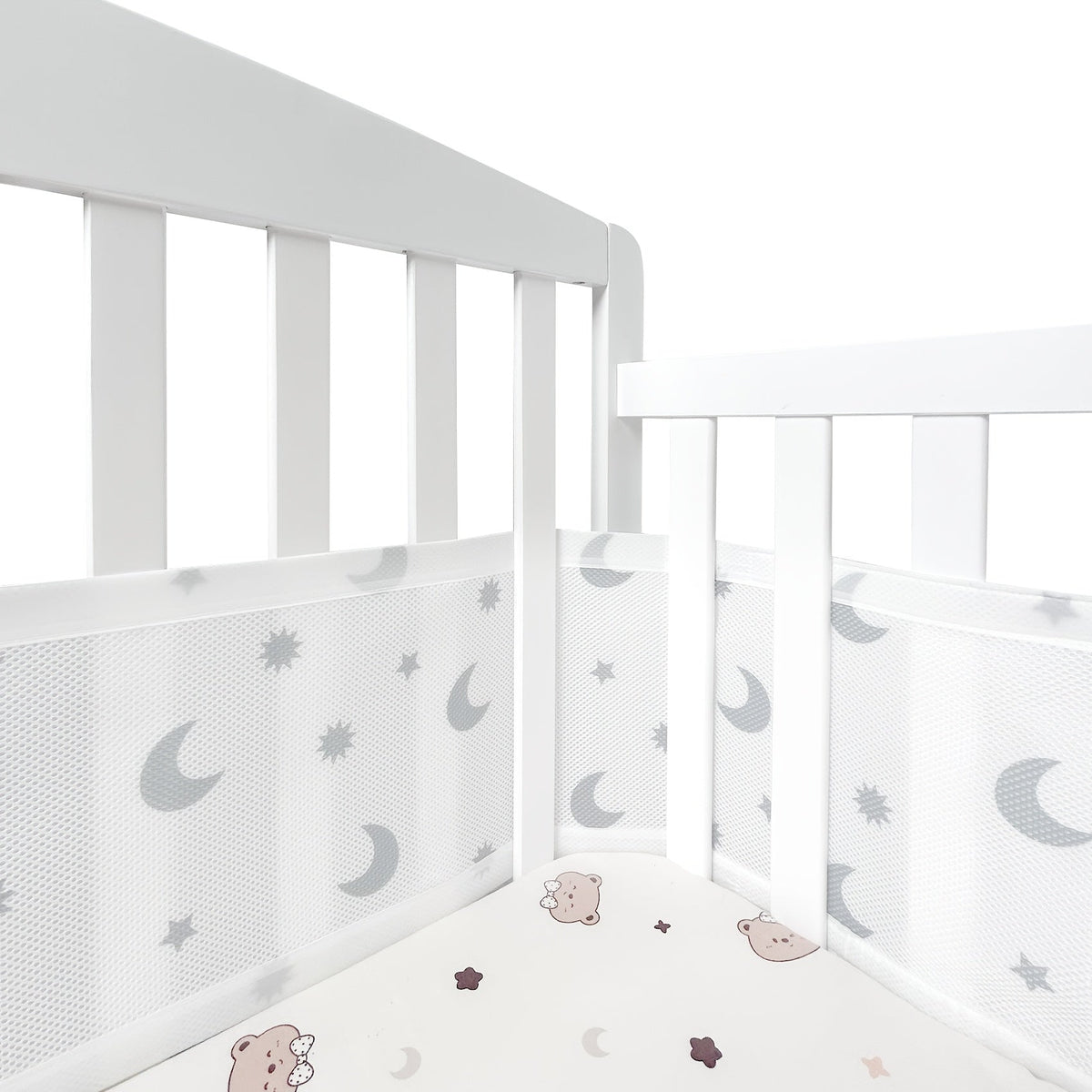 Breathable Crib Mesh Liner, 3mm Single-Layer Breathable Mesh Crib Bumper Liner that Protects Baby Legs & Arms, Fits 3- or 4-Sided Full-Size Cribs, Safe & Compliant, White Grey & Sakura Pink