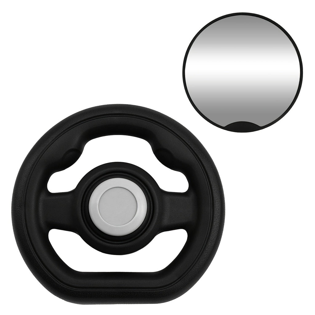 Baby Stroller Toy Steering Wheel with Safety Mirror & Stroller Clips, Adjustable Detachable Simulation Driving Wheel for Strollers & Shopping Carts, Toddler Activity Accessory