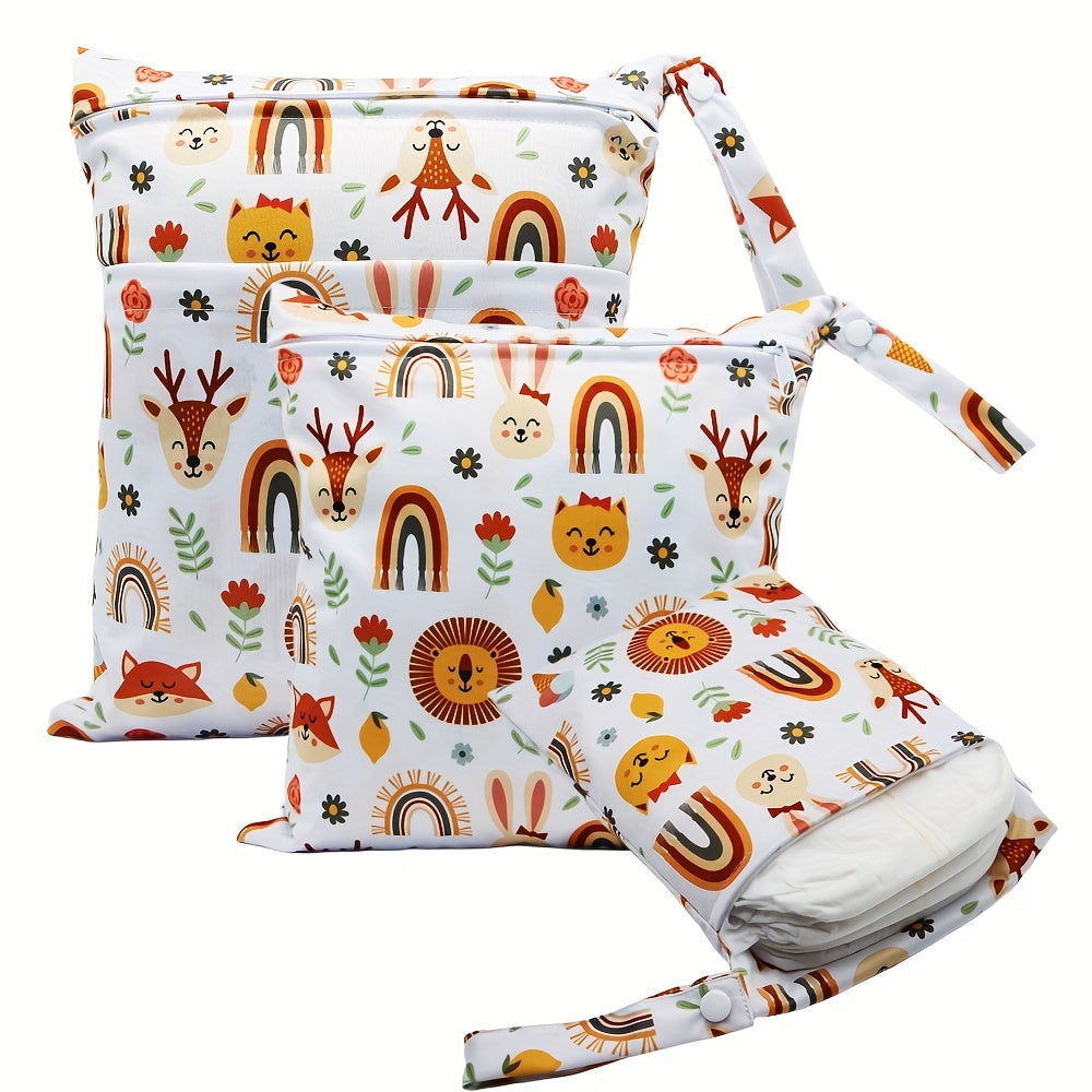 Reusable Wet Diaper Bag Set of 3 Different Sizes, Waterproof Wet Dry Bags for Cloth Diapers & Breast Pump Parts, Two Zippered Pockets & Handle for Beach Pool Gym Stroller Daycare