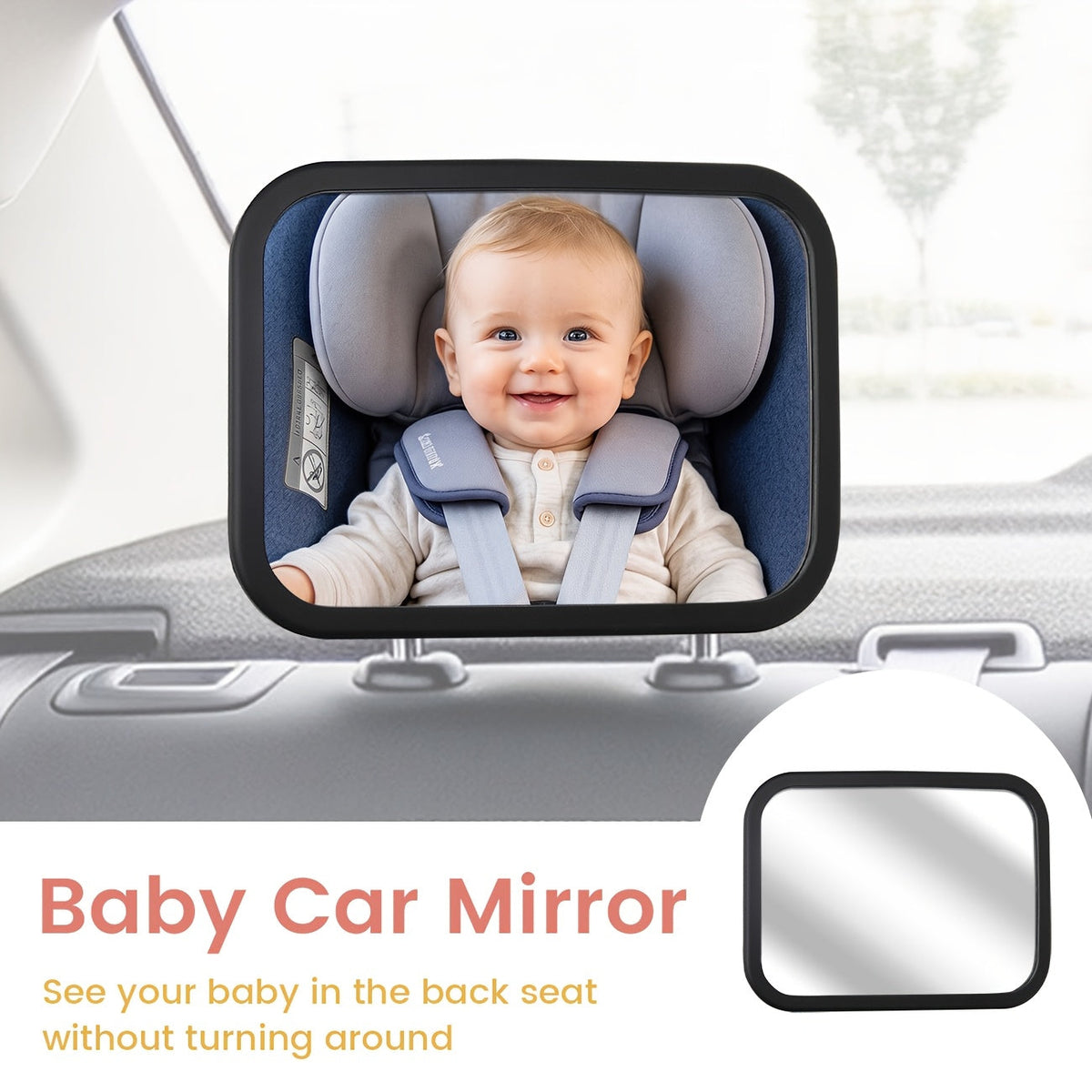 Large Deluxe Baby Car Mirror, Ultra HD Shatterproof PMMA Wide-Angle Backseat Mirror for Rear-Facing Infants, Premium Matte Finish ABS Frame, Secure & Stable, Black