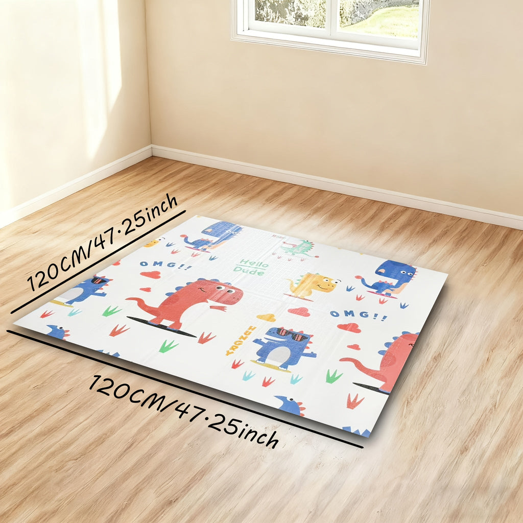 Thickened Baby Crawling Mat, Double-Sided Cute Dinosaur Pattern 47"x47" Floor Play Mat for Infants & Toddlers, Easy to Clean Home Living Room Tummy Time & Crawling Playmat