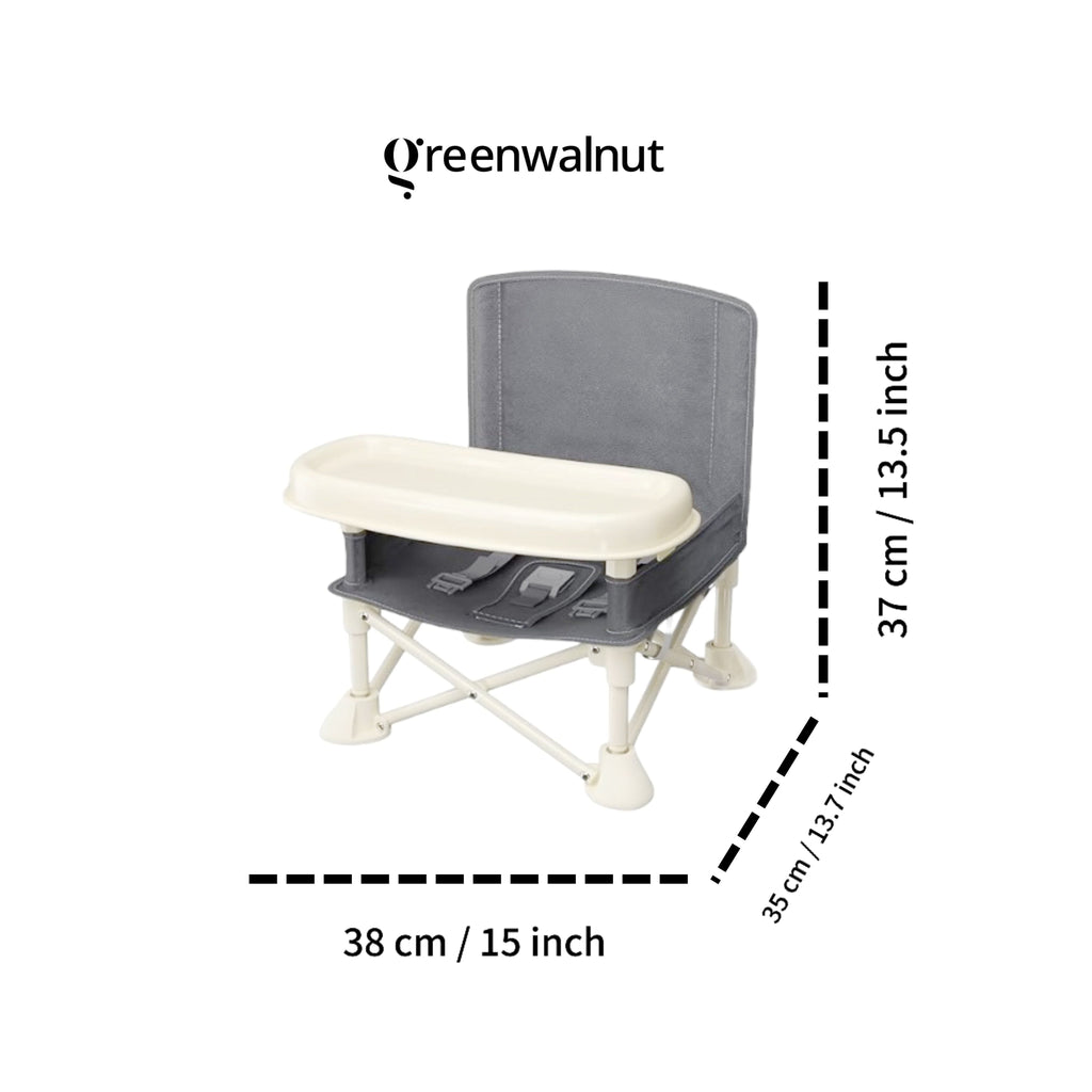 Greenwalnut Portable Foldable Kids Camp Chair & Booster Seat with Removable Tray, Safety Harness, Carry Bag, Lightweight for Camping Picnics & Outdoor Use, Beige & Grey
