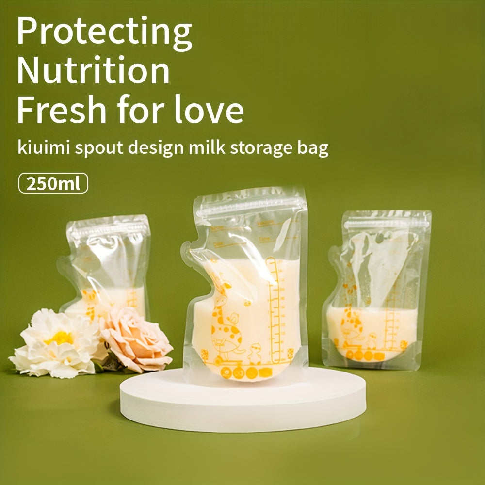 Breast Milk Storage Bags 100 Count, 8oz Ready-to-Use Nursing Milk Bags with Spout, Self-Standing Space-Saving Flat Design, BPA-Free Breastmilk Bags Also Usable for Food & Snack Storage