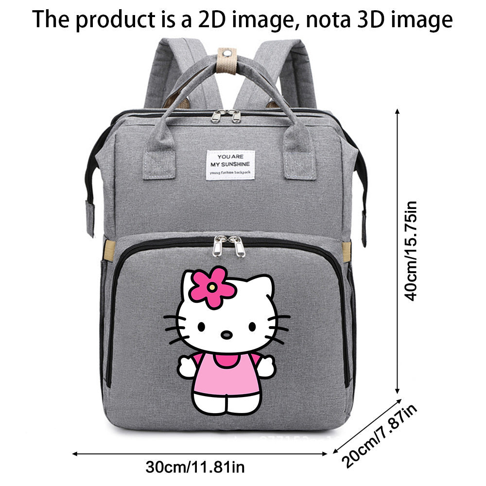 Cute Cartoon Kitty Print Large Capacity Diaper Backpack with Changing Station, Portable Mommy Baby Bag for Travel & Daily Outings, Purple Black & Grey, Halloween Thanksgiving Gift