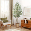 Artificial Olive Tree 4/5/6/7ft – Double Pole Silk Leaves & Faux Fruit Realistic Wood Trunk Faux Moss Potted Faux Plant for Home Living Room Indoor Outdoor Decor