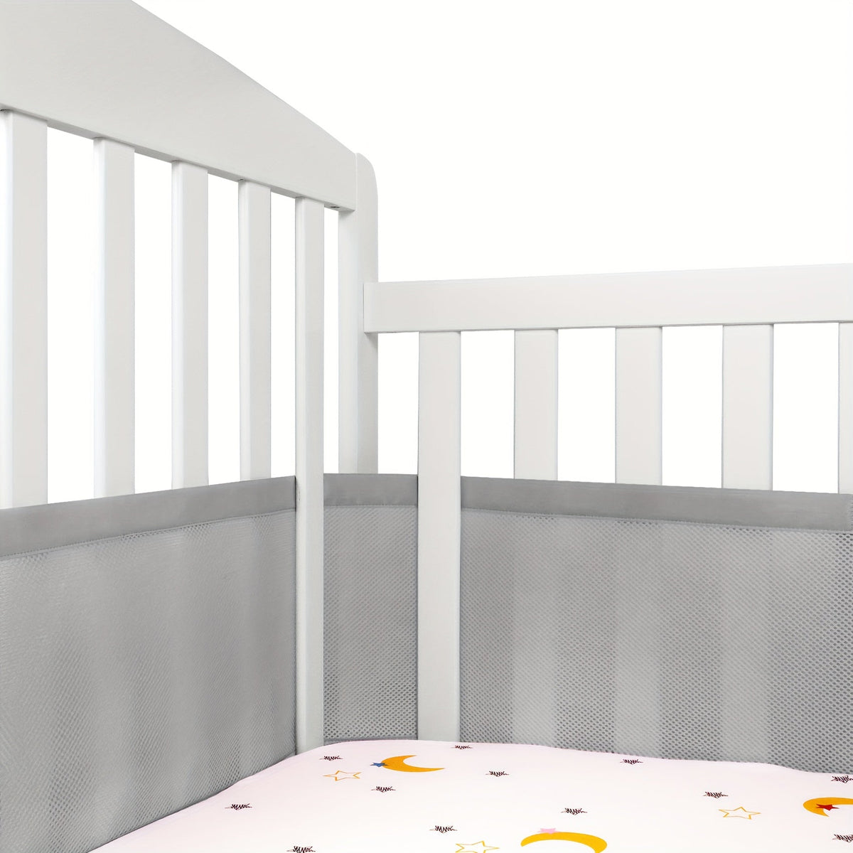 Breathable Crib Mesh Liner, 3mm Single-Layer Breathable Mesh Crib Bumper Liner that Protects Baby Legs & Arms, Fits 3- or 4-Sided Full-Size Cribs, Safe & Compliant, White Grey & Sakura Pink