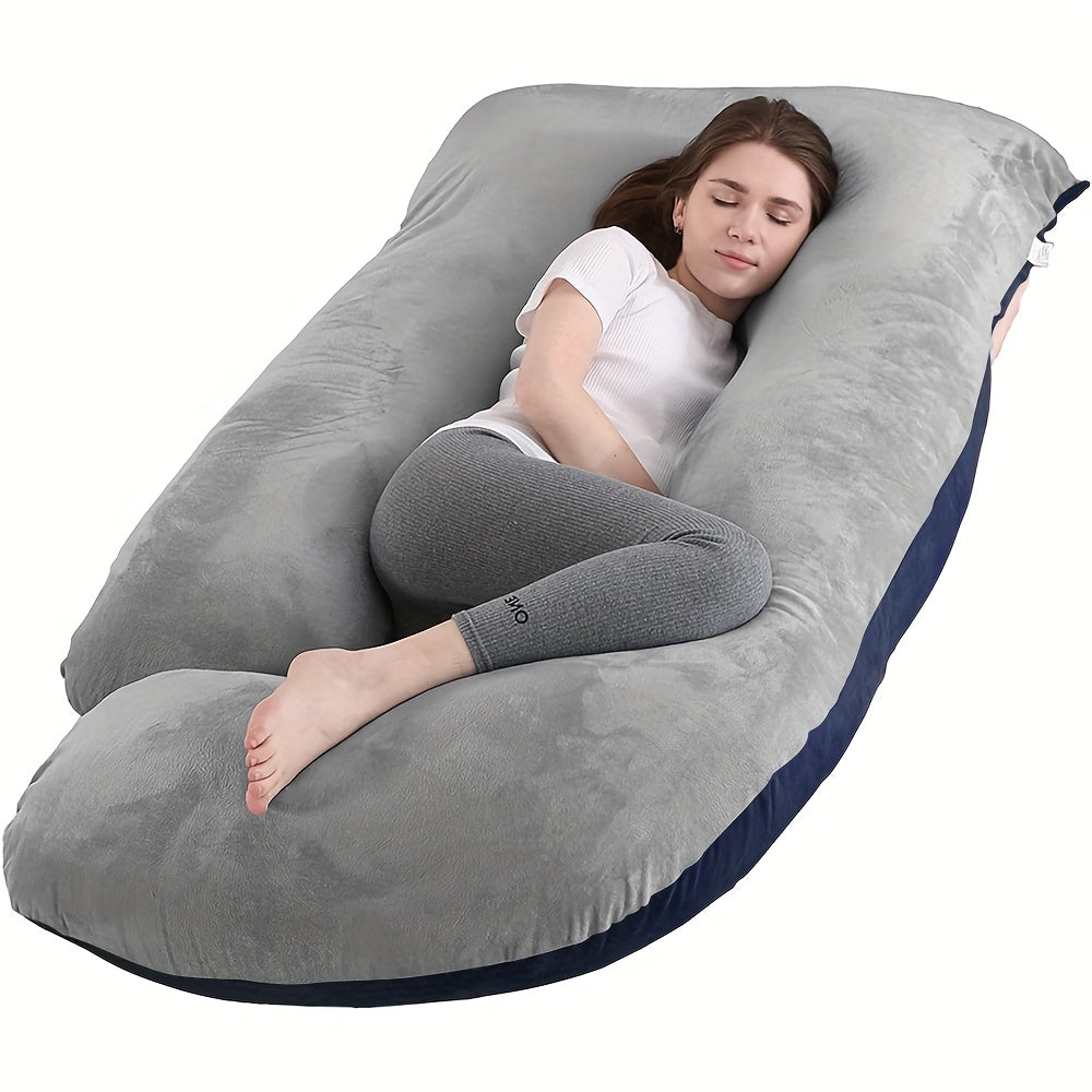 J & U-Shaped Pregnancy Pillow, Full Body Maternity Pillow with Velvet & Flannel Cover, Back, Legs & Belly Support for Pregnant Women, 43", 47" & 55", Multiple Colors