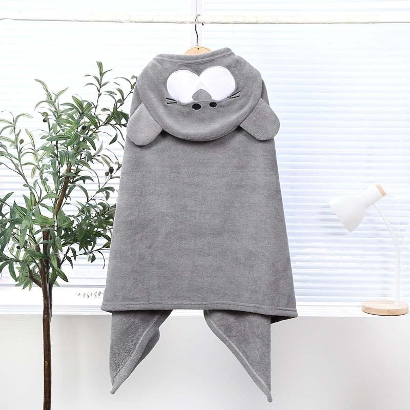 Kids Cartoon Wearable Cape Bath Towel, Button-Up Hooded Cloak Towel for Children, Super Absorbent Quick-Dry Lightweight Portable Kids Towel for Bathroom Swimming Pool & Beach, Blue Purple & Grey