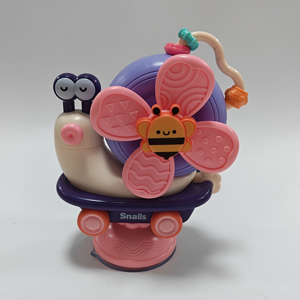 Suction Cup Snail Pinwheel Windmill Baby Sensory Toy, Rotating Spinning High Chair Bath & Push Car Toy for Infants & Toddlers, Travel Sensory Gift, Orange & Purple