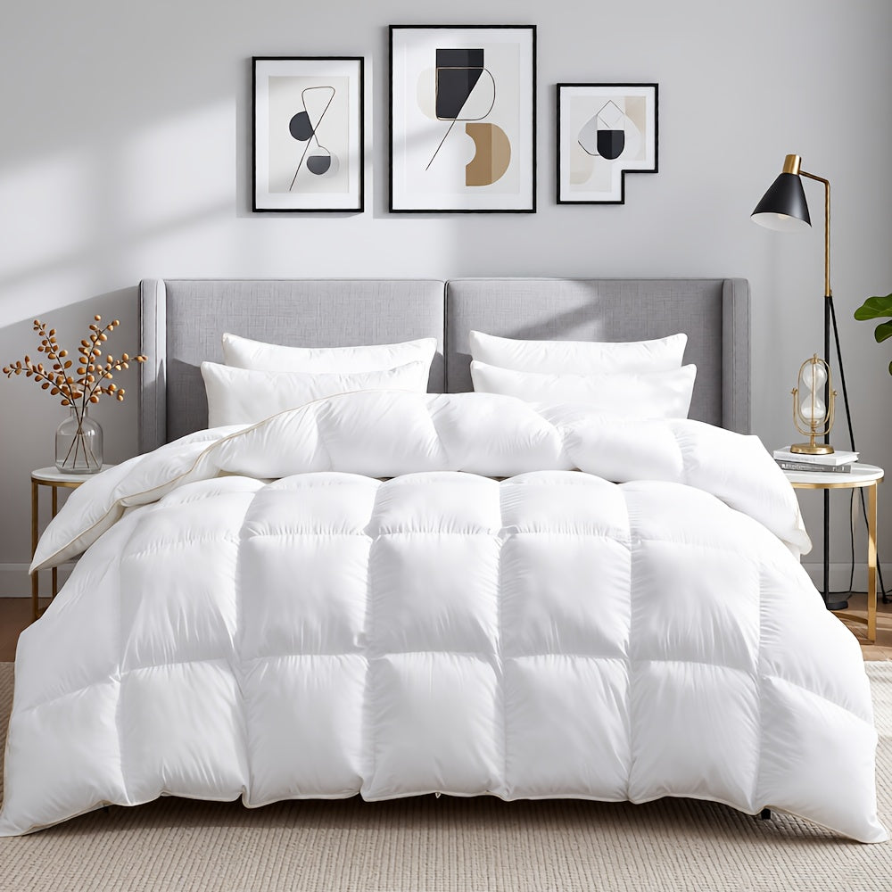Premium Goose Down Duvet – 100% Egyptian Cotton All-Season Comforter Insert Soft Breathable with Gold Trim & 8 Corner Loops in Twin Queen King Cal King Oversized King