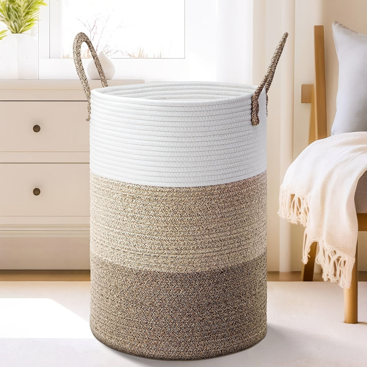 Collapsible Cotton Rope Woven Laundry Basket, Natural Elegant Laundry Hamper for Bathroom Nursery & Living Room, Versatile Storage for Clothes Toys & Blankets, 40L 60L 80L 100L, 9 Colors