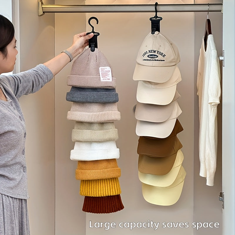 Hat Storage Organizer with 8 Clips - Holds 8 Baseball Caps - Hanging Hat Rack for Home Closet & Wardrobe - Black & Grey